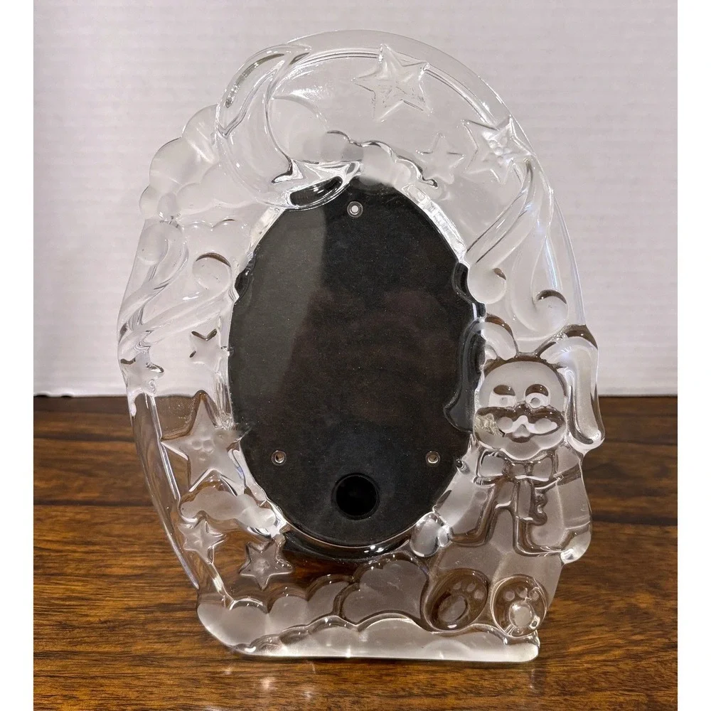Gorham Crystal Baby Photo Frame Teddy Bear Moon Stars Nursery Decor